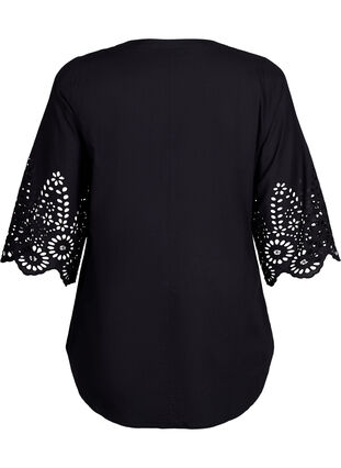 ZizziShirt blouse met broderie anglaise en 3/4-mouwen, Black, Packshot image number 1