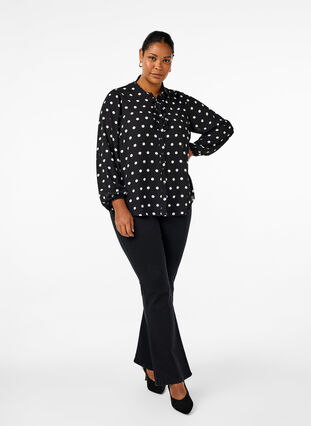 ZizziGestippeld shirt met ruches, Black W. White Dot, Model image number 2