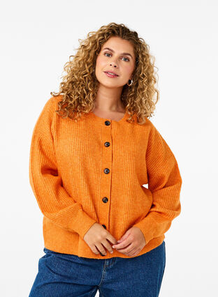 Zizzi Cardigan en tricot côtelé avec boutons, Marmelade Mel., Model image number 0