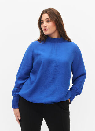 Zizzi Blouse en viscose avec smock, Surf the web, Model image number 0