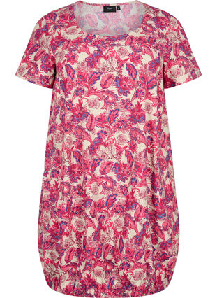 ZizziBedrukte katoenen jurk met korte mouw, Raspberry Sorbet, Packshot image number 0