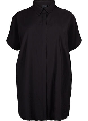 ZizziLang shirt van viscose met korte mouwen, Black, Packshot image number 0