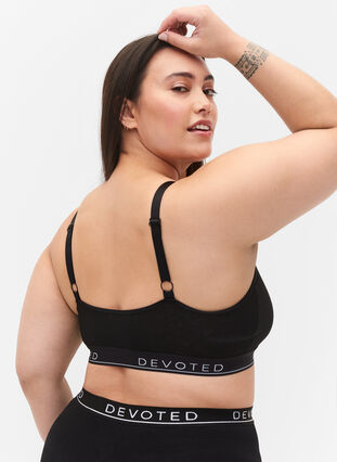 Zizzi Haut soutien-gorge en coton avec bretelles réglables, Black/Upper Font, Model image number 1