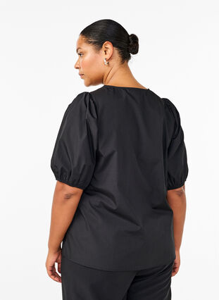 ZizziBlouse met korte mouwen en kant detail, Black, Model image number 1