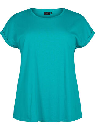 ZizziT-shirt met korte mouwen van katoenmix, Teal Blue, Packshot image number 0
