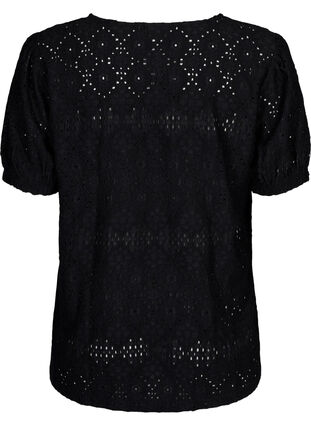 ZizziBlouse met korte mouwen en patroon met kant, Black, Packshot image number 1