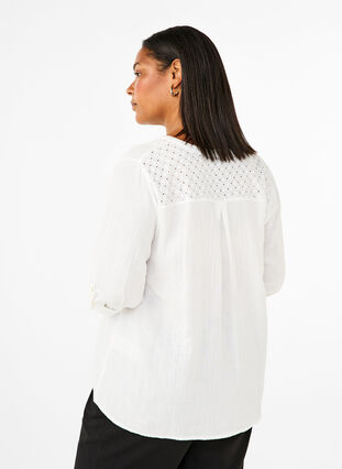 ZizziKatoenen blouse met broderie anglaise en 3/4 mouwen, Bright White, Model image number 1