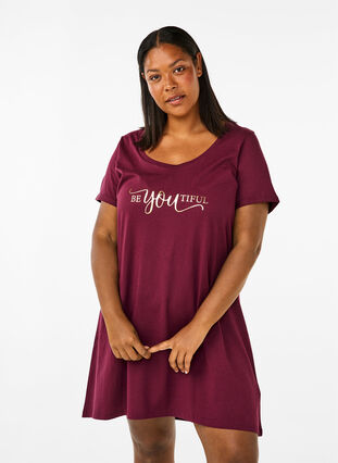 Zizzi Chemise de nuit à manches courtes en coton biologique , Fig Be You, Model image number 0