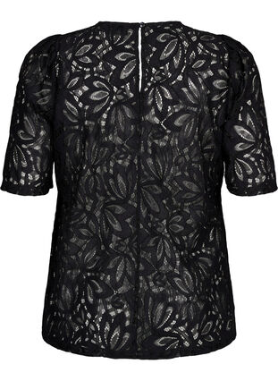 ZizziKanten blouse met korte mouwen, Black, Packshot image number 1