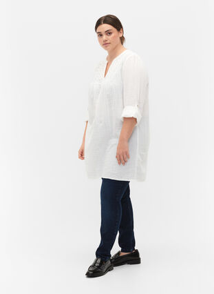 ZizziKatoenen tuniek met broderie anglaise, Bright White, Model image number 2