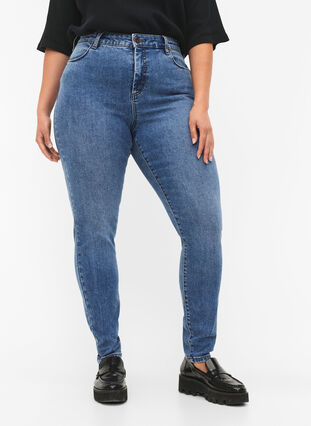 ZizziAmy jeans met een hoge taille en super slanke pasvorm, Blue denim, Model image number 2