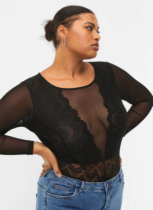 Zizzi Body avec dentelle et mesh, Black, Model image number 2