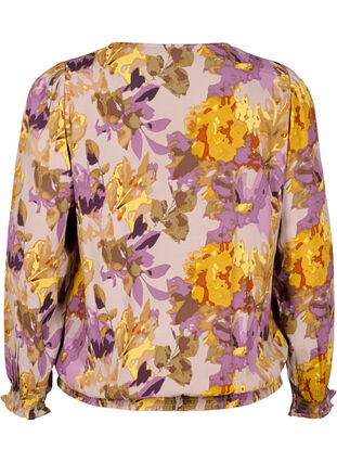 Zizzi Chemisier à smocks avec imprimé floral, Purple Flower, Packshot image number 1