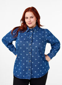 Denim overhemd met strik, Denim Blue W. Wh.Bow, Model