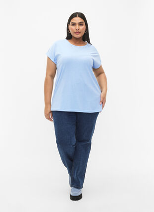 ZizziT-shirt met korte mouwen van katoenmix, Serenity, Model image number 2