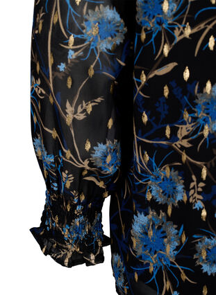 ZizziBloemenblouse met lange mouwen en v-hals, Black Blue Flower , Packshot image number 3