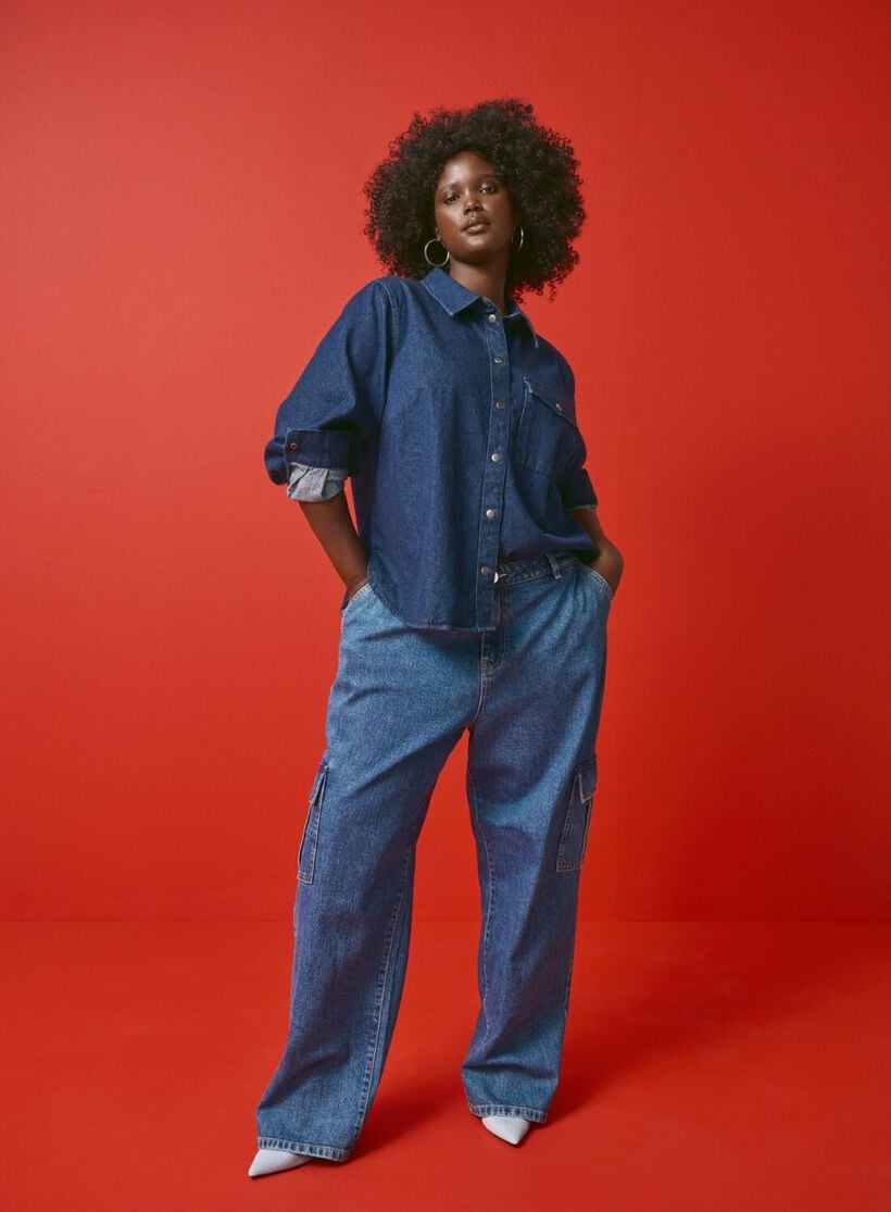 Zizzi Jean cargo à taille haute, , Model, 1