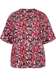  Blouse met V-hals en bloemenprint, Black Flower AOP, Packshot