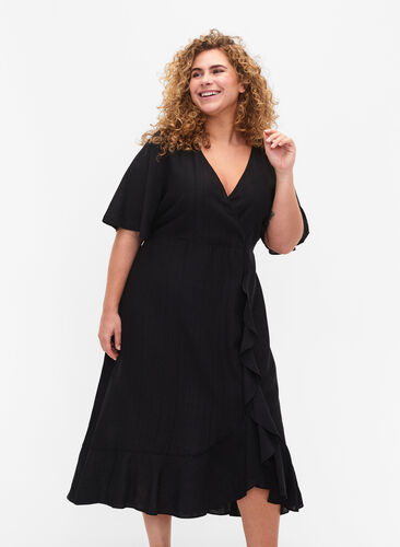 Maak los JEP Kneden Midi-jurk met vleermuismouwen - Zwart - Maat 42-60 - Zizzi