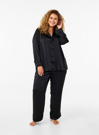 Satijnen pyjamabroek met elastische tailleband, Black, Model