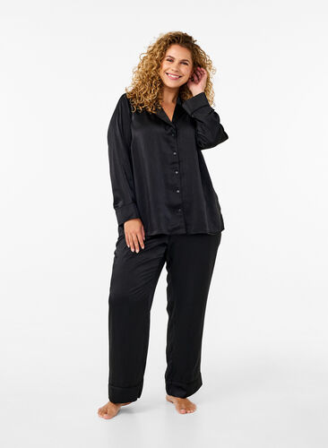 ZizziSatijnen pyjamabroek met elastische tailleband, Black, Model image number 0