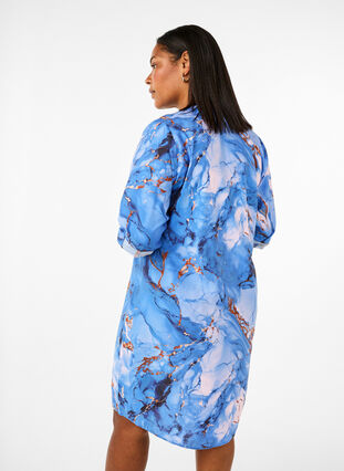 ZizziOverhemdjurk van viscose met marmerprint, Palace Blue AOP, Model image number 1