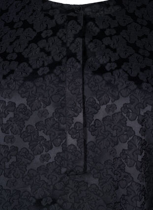 ZizziJacquard jurk met lange mouwen en ruches, Black, Packshot image number 2