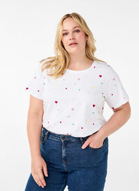 T-shirt van biologisch katoen met hartjes, White Heart Emb., Model