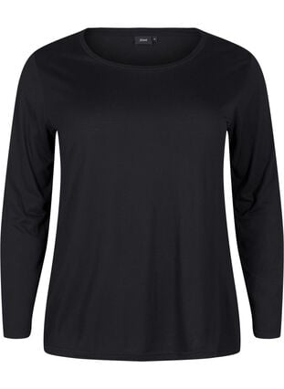 ZizziBlouse met lange mouwen van wol en viscose, Black, Packshot image number 0