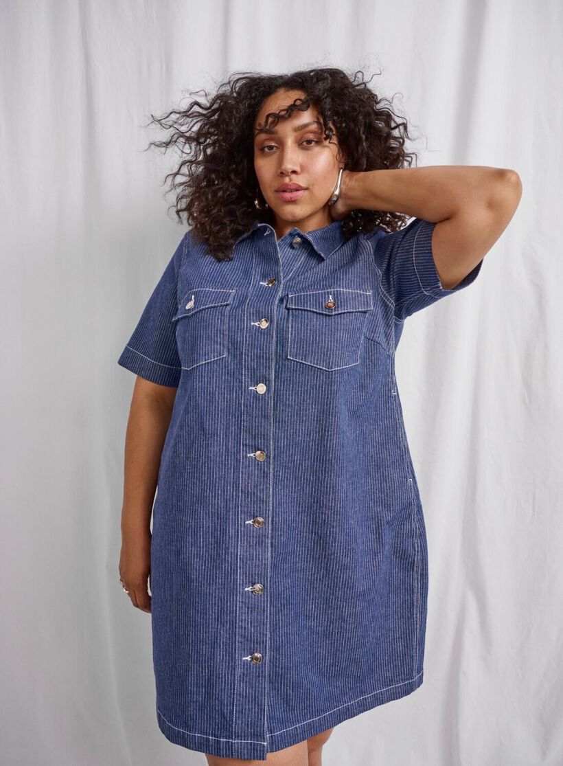 Robe en denim à rayures, , Model