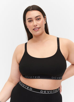 Zizzi Haut soutien-gorge en coton avec bretelles réglables, Black/Upper Font, Model image number 0