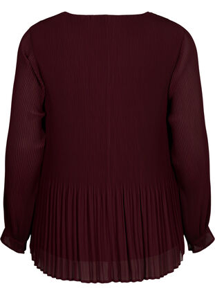 ZizziGeplooide blouse met lange mouwen en V-hals, Fudge, Packshot image number 1