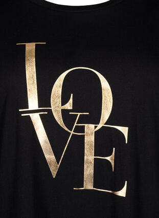 ZizziKatoenen T-shirt met goudkleurige tekst, Black w. Gold Love, Packshot image number 2