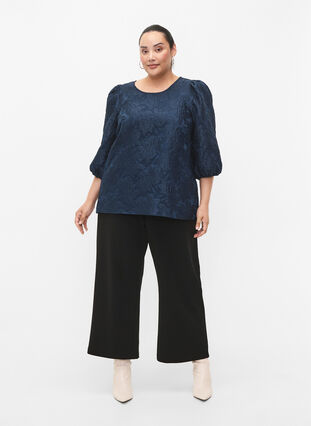 ZizziJacquard blouse met 3/4 mouwen, Titan, Model image number 2