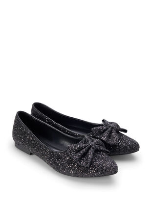 ZizziWijde glitter ballerina met strik, Black, Packshot image number 1