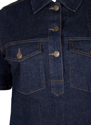 ZizziDenimjurk met korte mouwen en borstzakken, Dark Blue Denim, Packshot image number 2