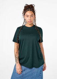 Basic katoenen T-shirt met ronde hals, Scarab, Model