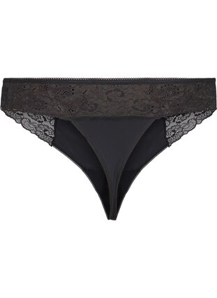 ZizziMicrofibre G-string met kant, Black, Packshot image number 1