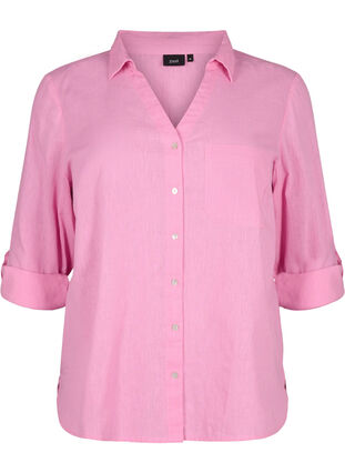 ZizziShirt blouse met knoopsluiting van katoen-linnenmix, Rosebloom, Packshot image number 0