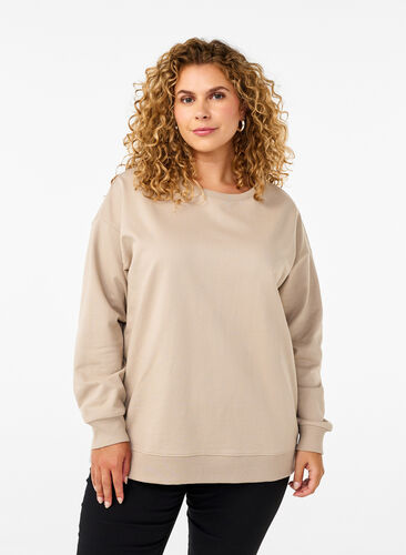 ZizziSweatshirt met ronde hals, Simply Taupe, Model image number 0