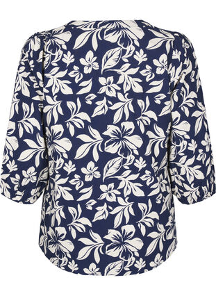 ZizziKatoenen blouse met 3/4 mouwen en print, Naval Academy Flower, Packshot image number 1