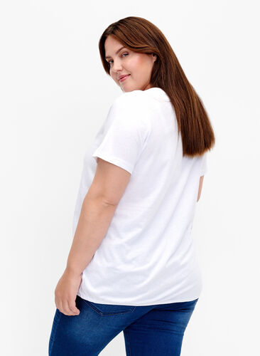 ZizziKatoenen T-shirt met print, B. White w. Believe, Model image number 1