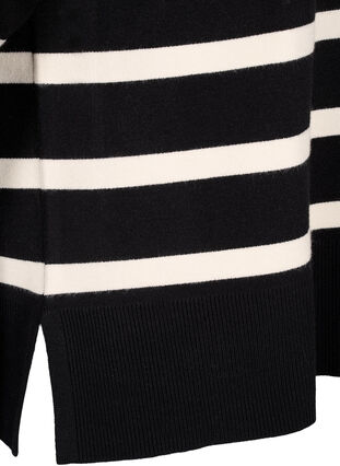 Zizzi Chemisier rayé en tricot à manches 3/4, Black Birch Stripes, Packshot image number 3