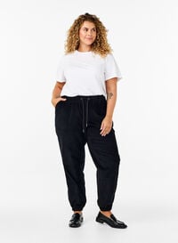 Corduroy broek met een elastische tailleband, Black, Model