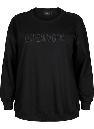 ZizziSweatshirt met geborduurde tekst, Black Copenhagen , Packshot image number 0