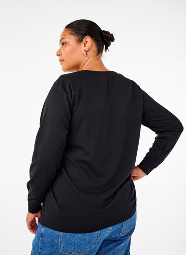 Zizzi Sweatshirt avec ornements en dentelle, Black, Model image number 1