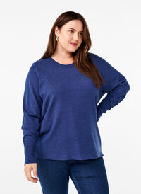 FLASH - Gebreide blouse met ronde hals, Estate Blue Mel., Model