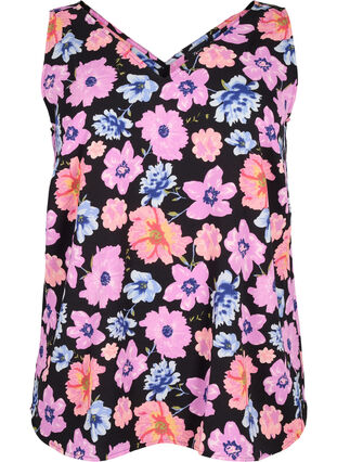 Zizzi Top floral avec col en V, Black Big Flower AOP, Packshot image number 0