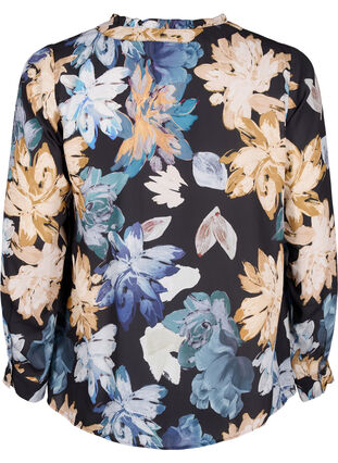 ZizziBlouse met lange mouwen en bloemenprint, Yellow Flower AOP, Packshot image number 1