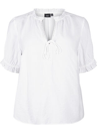 ZizziViscose blouse met korte mouwen en ruches, Bright White, Packshot image number 0